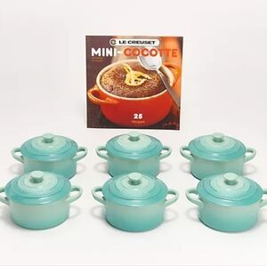 LE CREUSET 6 Mini Cocottes French Oven 8oz/250ml STONEWARE Cookbook included NIB